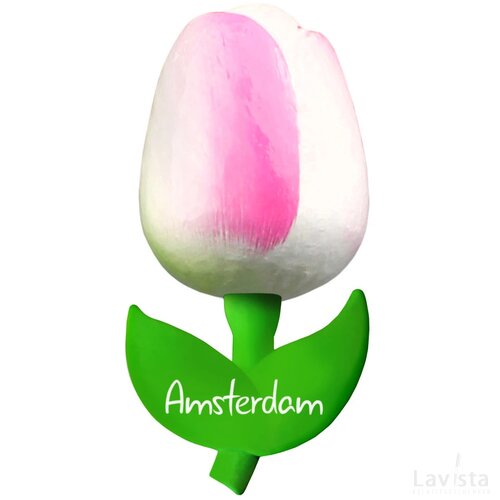Tulip magnet 9 cm ( big ), white pink Amsterdam