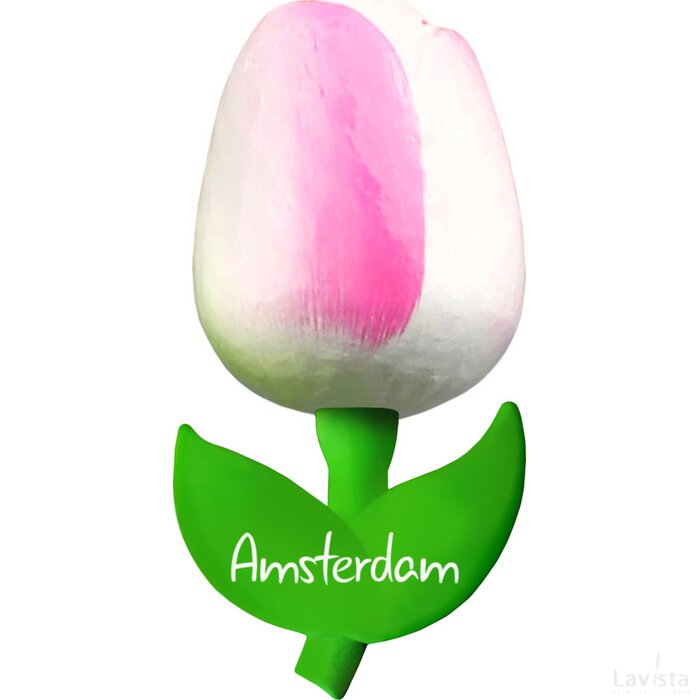 Tulip magnet 9 cm ( big ), white pink Amsterdam