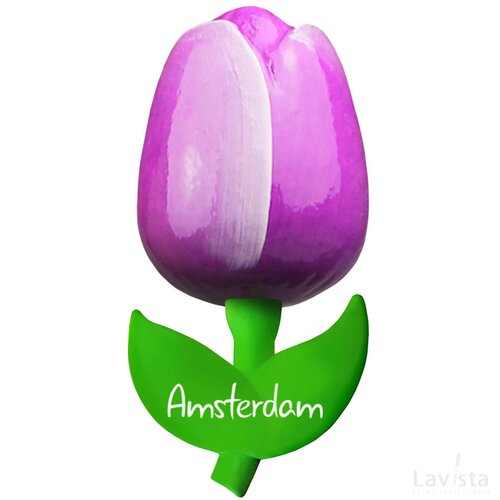 Tulip magnet 9 cm ( big ), purple white Amsterdam