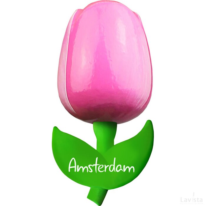 Tulip magnet 9 cm ( big ), pink white Amsterdam