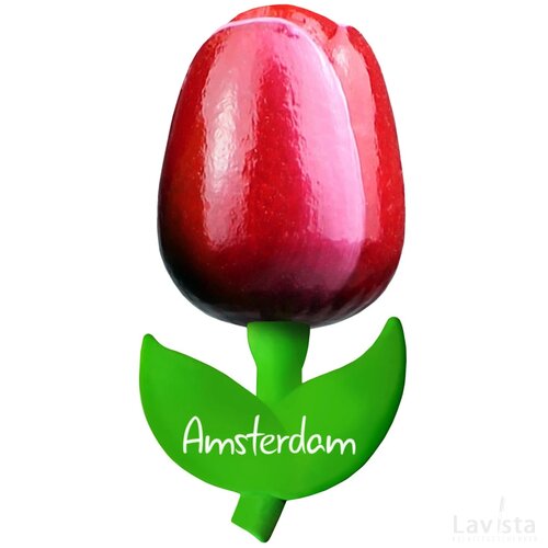 Tulip magnet 9 cm ( big ), red white Amsterdam