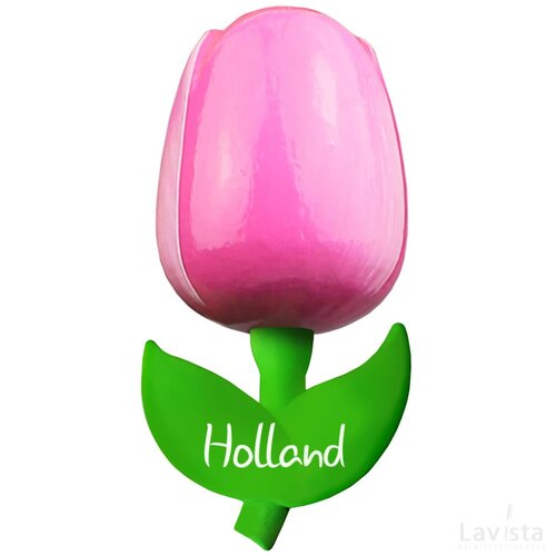 Tulip magnet 9 cm ( big ), pink white Holland