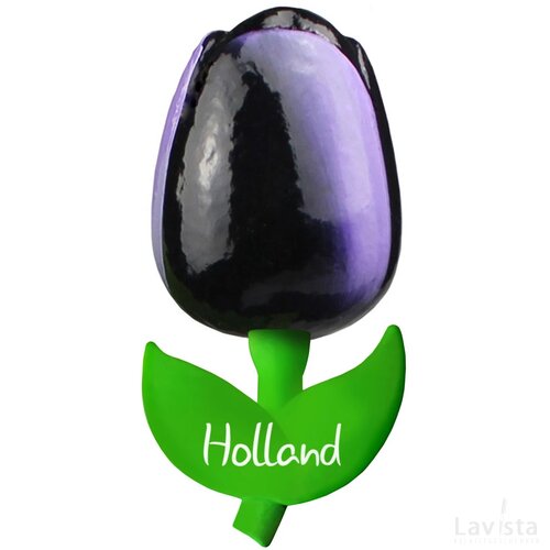 Tulip magnet 9 cm ( big ), aubergine white Holland