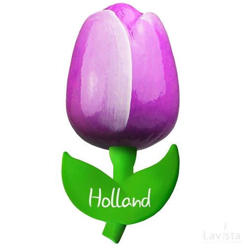 Tulip magnet 9 cm ( big ), purple white Holland