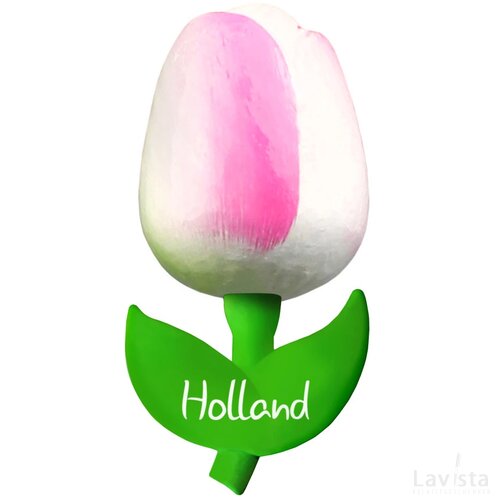 Tulip magnet 9 cm ( big ), white pink Holland