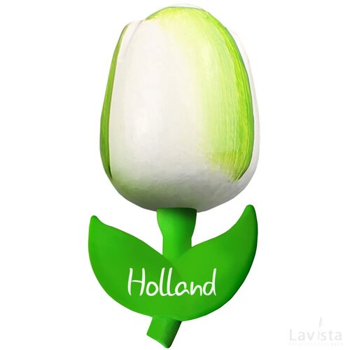 Tulip magnet 9 cm ( big ), white green Holland