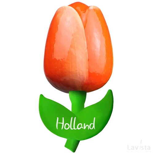 Tulip magnet 9 cm ( big ), orange white Holland