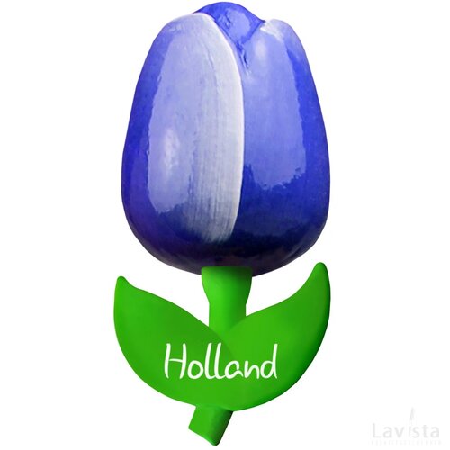 Tulip magnet 9 cm ( big ), blue white Holland