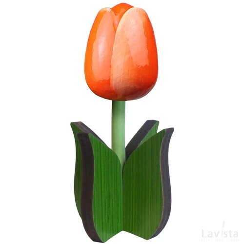 Tulip on leaf 14 cm, orange white