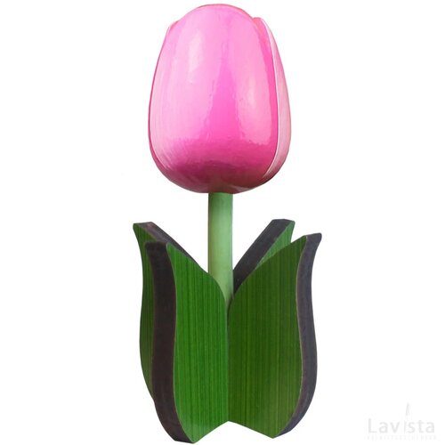 Tulip on leaf 14 cm, pink white
