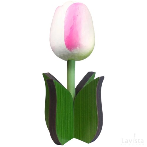 Tulip on leaf 14 cm, white pink
