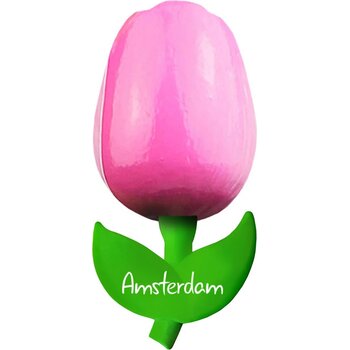 Tulip magnet 6 cm ( small ), pink white Amsterdam