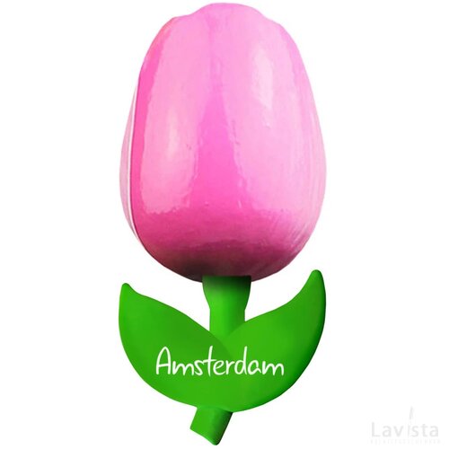 Tulip magnet 6 cm ( small ), pink white Amsterdam
