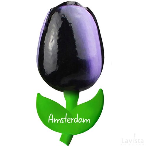 Tulip magnet 6 cm ( small ), aubergine white Amsterdam