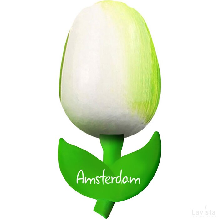 Tulip magnet 6 cm ( small ), white green Amsterdam