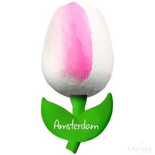 Tulip magnet 6 cm ( small ), white pink Amsterdam