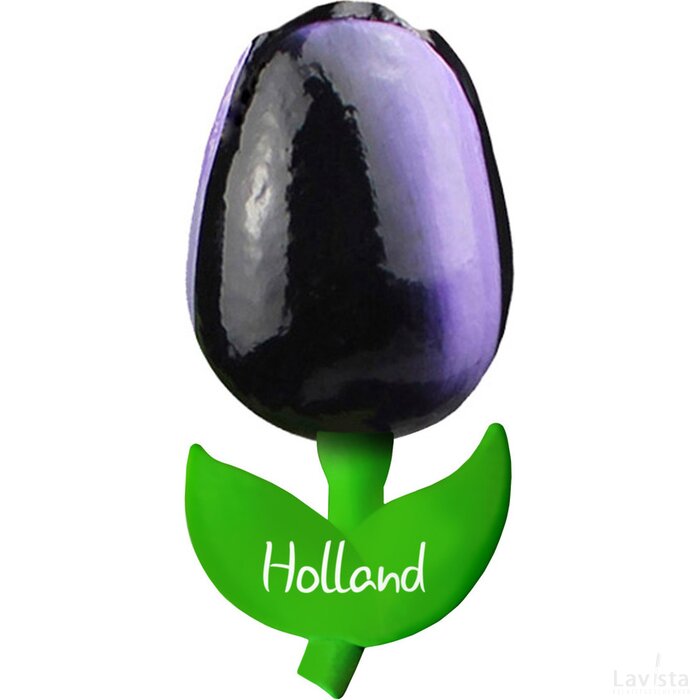 Tulip magnet 6 cm ( small ), aubergine white Holland