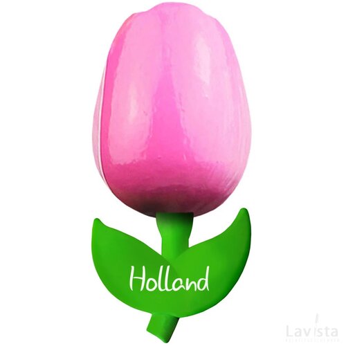 Tulip magnet 6 cm ( small ), pink white Holland