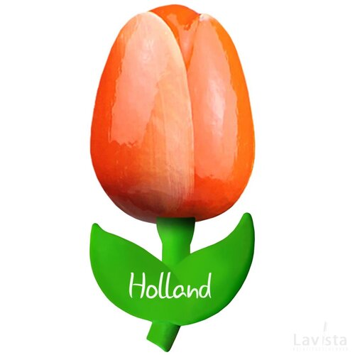 Tulip magnet 6 cm ( small ), orange white Holland