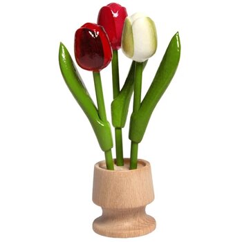 Wooden jar, 3 tulips, ra, pr, wg