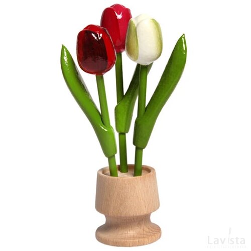 Wooden jar, 3 tulips, ra, pr, wg