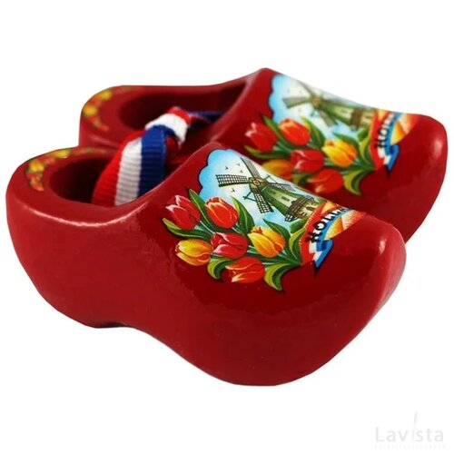 Pair wooden shoes 6 cm, red tulip