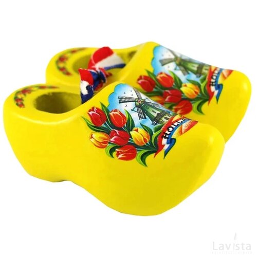 Pair wooden shoes 6 cm, yellow tulip
