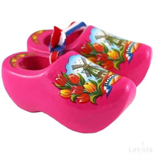 Pair wooden shoes 6 cm, pink tulip