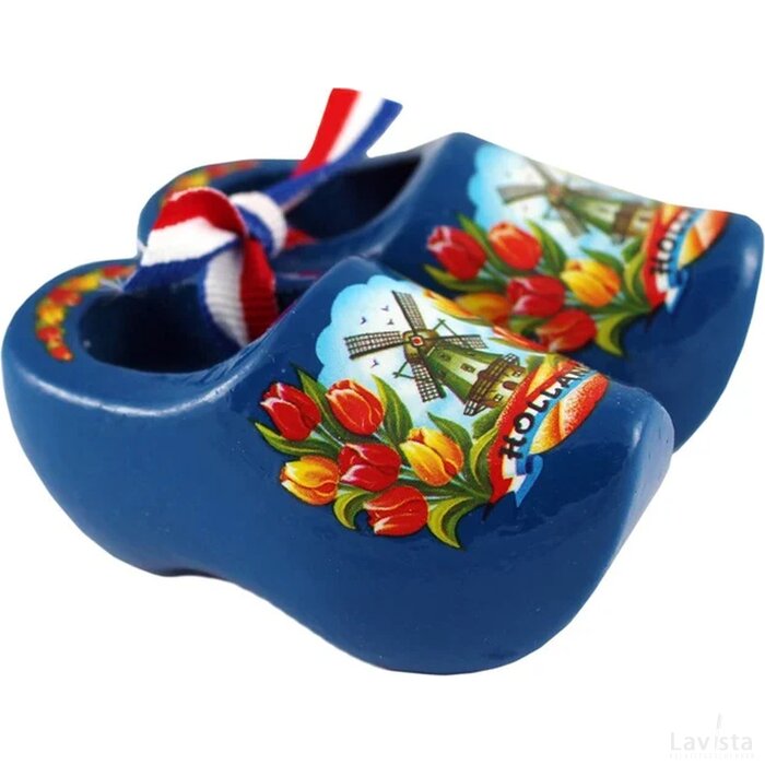 Pair wooden shoes 8 cm, blue tulip