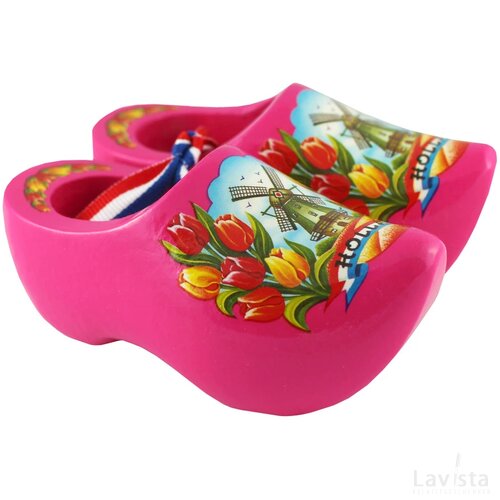 Pair wooden shoes 10 cm, pink tulip