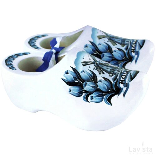 Pair wooden shoes 10 cm, delft blue tulip