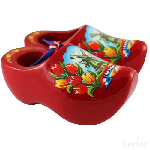 Pair wooden shoes 10 cm, red tulip