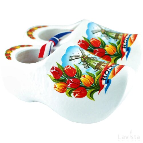 Pair wooden shoes 10 cm, white tulip