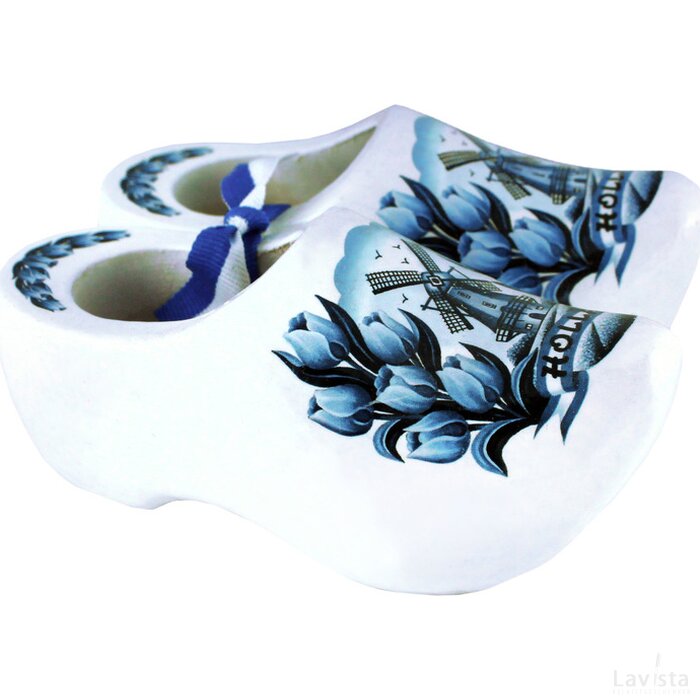 Pair wooden shoes 14 cm, delft blue tulip
