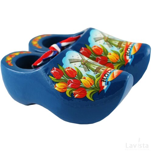 Pair wooden shoes 14 cm, blue tulip