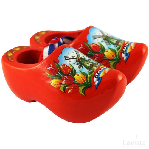 Pair wooden shoes 14 cm, orange tulip