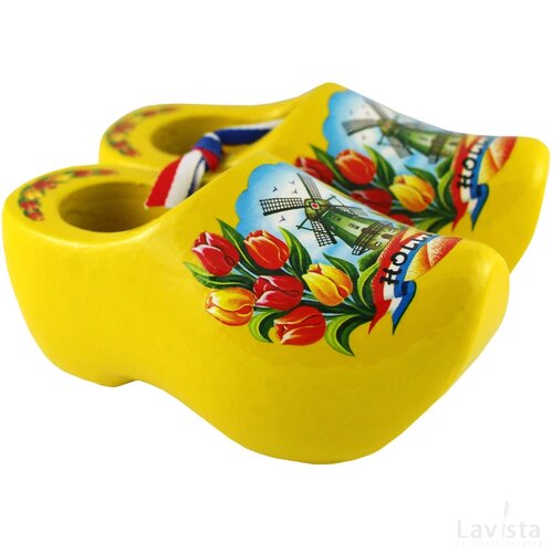Pair wooden shoes 14 cm, yellow tulip