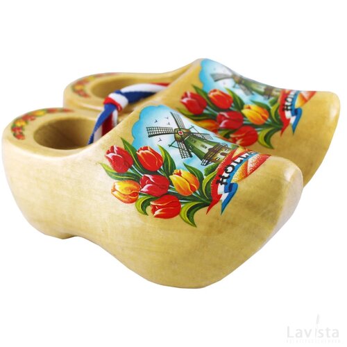 Pair wooden shoes 14 cm, varnished tulip