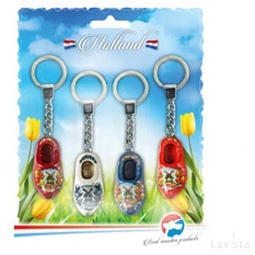 Blister 4 keychains 1 shoe 4 cm, red,db,bl,or.