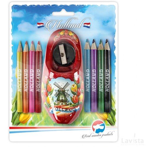 Sharpener + colour pencils 10,5 cm, red tulip