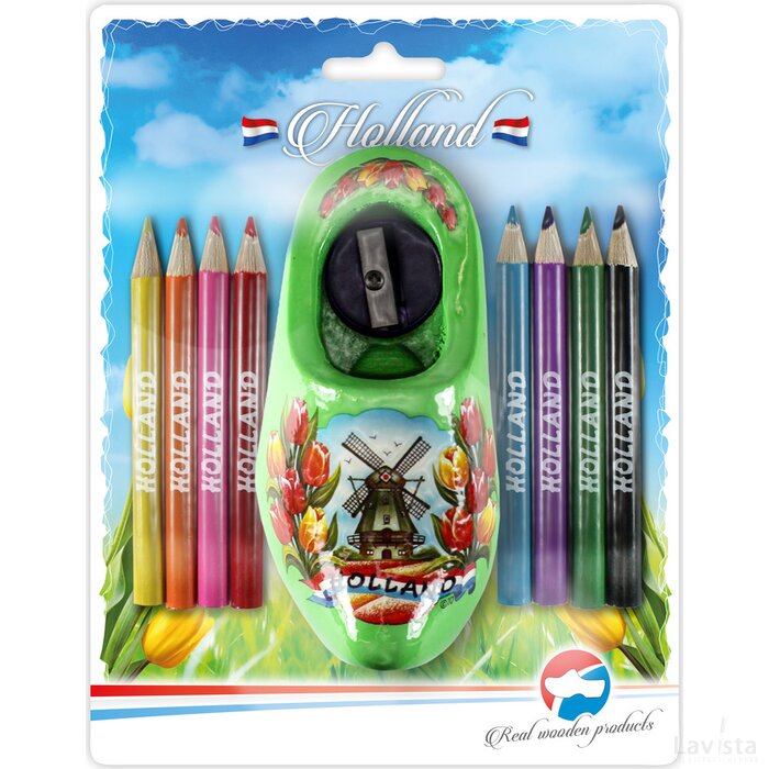 Sharpener + colour pencils 10,5 cm, lime tulip