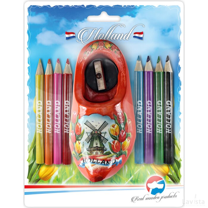 Sharpener + colour pencils 10,5 cm, orange tulip