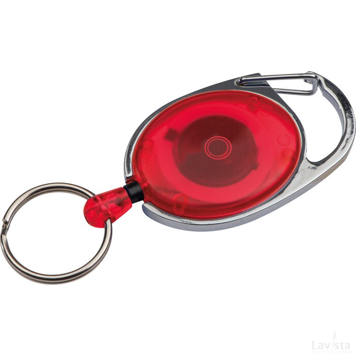 Sleutelhanger met karabijnhaak en uittrekbare sleutelring rood