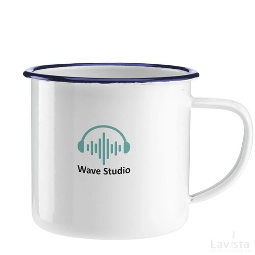 Retro Emaille Mug Mok Wit/Blauw