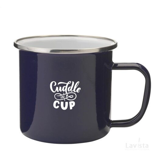 Retro Silver Emaille Mug Mok Blauw/Zilver