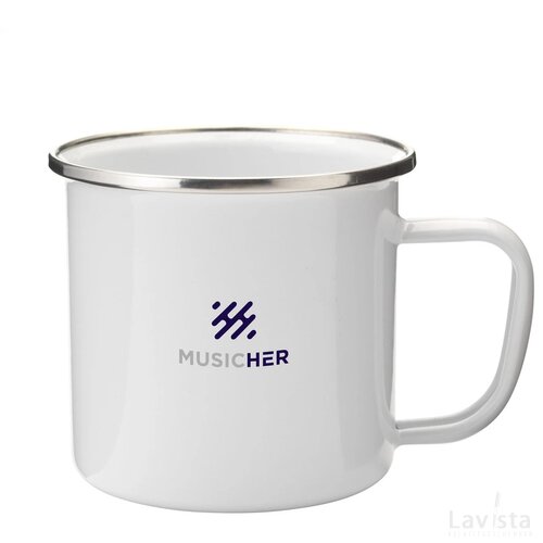 Retro Silver Emaille Mug Mok Wit/Zilver