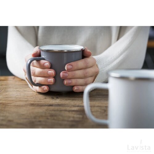 Retro Silver Emaille Mug Mok Grijs/Zilver