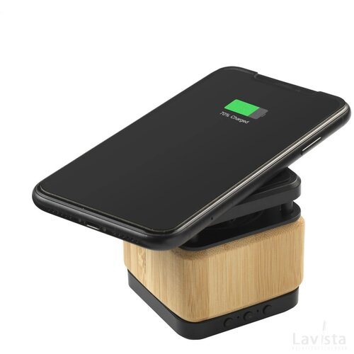 Bamboo Block Speaker Met Draadloze Oplader Hout