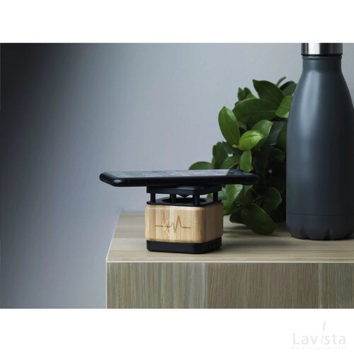 Bamboo Block Speaker Met Draadloze Oplader Hout