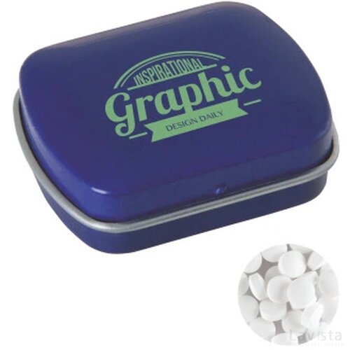 Klein blik met ca. 10 gr. extra strong mints donkerblauw